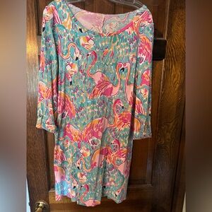 Lilly Pulitzer Linden Shift Dress - size large - 3/4 sleeve with gold buttons